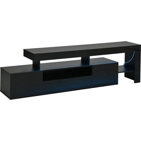 Mueble TV negro con LED 192x37x53 cm, frente brillo, 3 puertas, para televisores hasta 85” (1/5)