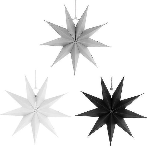 Estrellas plegables, 30 cm, 9 puntas, juego de estrellas de papel de flor de Pascua para árbol de Navidad - Blanco, gris, negro, 3 piezas (1/4)
