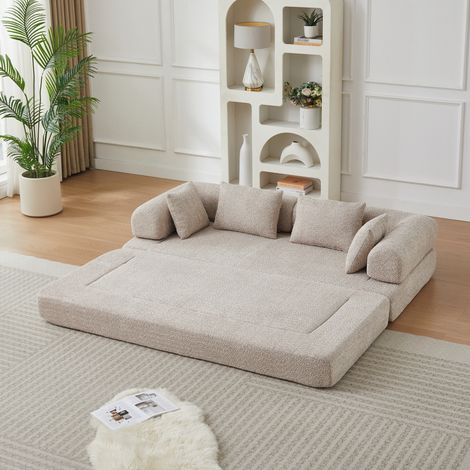 Divano letto modulare 200x190 cm in ciniglia kaki, senza montaggio, 4 cuscini - CHICFURN (1/5)