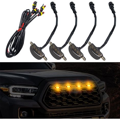 Kühlergrillleuchte – Scheinwerfer für Geländewagen, Pickups und Pkw – Universal – Tagfahrlicht – LED-Kühlergrillleuchte – Universelle orange Mini-Lampe (1/2)