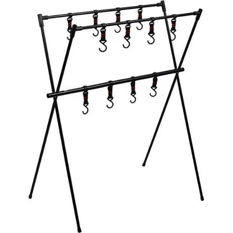 Support de camping en aluminium à double étage, trépied multifonctionnel pour rangement extérieur, noir (1/5)