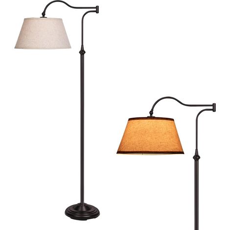 Articulating Arm Floor Lamps, Arch Floor Lamps with Articulating Arm 180° Adjustable for Living Room, Mid Century Style Floor Lamps with Linen Shade, Tall Lamps for Bedroom (Brown) (1/5)