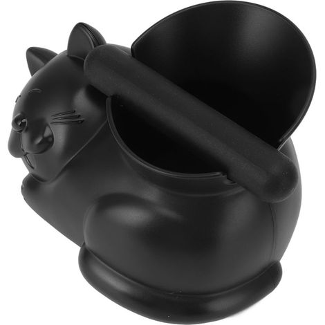 Boîte à marc de café avec barre amovible, en forme de chat mignon, pour recycler le marc de café à la maison ou au café (chat noir). (1/5)