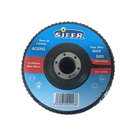 Sifer disco lamas lija acero inox 125x22 mm grano 60