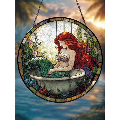 Attrape-soleil vitrail sirène océan 9 cm, décoration fenêtre marine