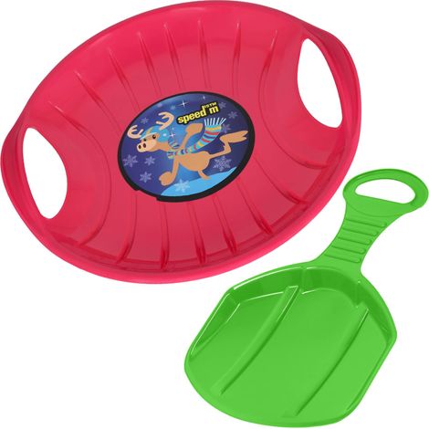 KOTARBAU® 2 Pièces Luge Enfant - PVC - 60 cm - Rose & Vert - Luge à Neige - Traineau à Neige - Luge Pelle - avec Poignées Ergonomiques - pour Enfants Et Adultes - Résistant - Pour Pistes Hivernales (1/5)