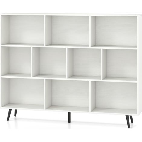 Organizzatore di stoccaggio moderno con 5 gambe di metallo affusolate, Libreria a 10 cubi studio camera da letto Bianco (1/4)