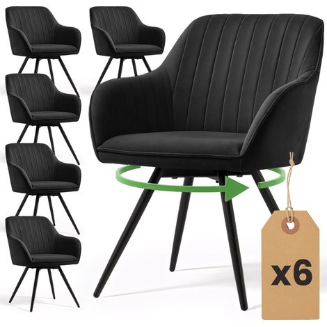 Lot de 6 Chaises pivotantes en velours à surpiqûres TURNO Noir pieds noirs (1/5)