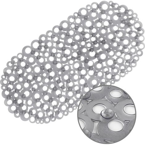 Ovale, rutschfeste Badematte, graues Noppenmuster mit Abflusslöchern, Saugnäpfen, maschinenwaschbar, BPA-, latex- und phthalatfrei, für Badezimmer, 68,6 x 35,6 cm