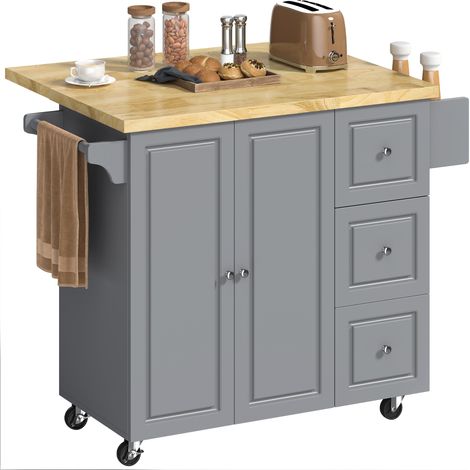 HOMCOM Rolling Kitchen Island, Kitchen Storage Trolley w/ Drop Leaf, Drawers