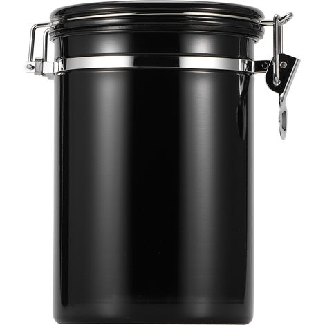 Récipient hermétique en acier inoxydable pour café et thé, avec valve d'évacuation d'air, résistant à l'humidité, couleur noire, capacité 1,8 L (environ 750 g). (1/5)