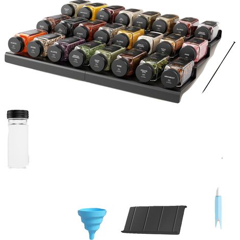 Juego de botes para especias, organizador de cajones ajustable, almacenamiento hermético, negro (1/2)