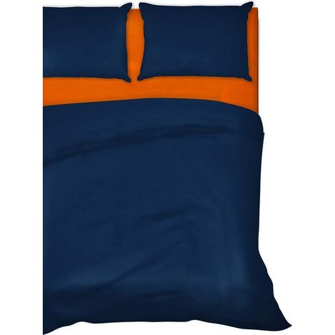 IlGruppone Completo Letto Lenzuola Tinta Unita bicolore 100% Cotone Made in Italy 6 Misure BluArancio - 1 Piazza e mezza