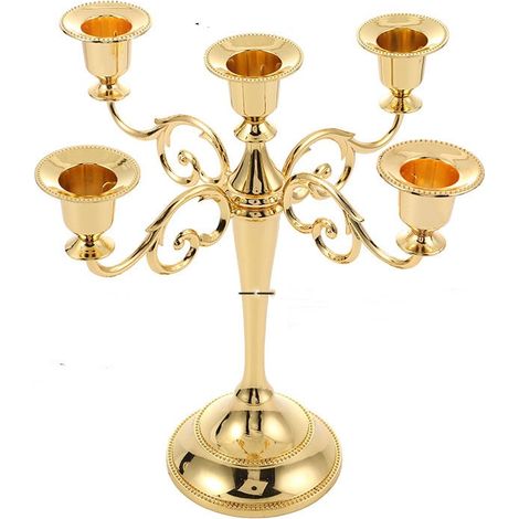 Bougeoirs Dorés 5 Bras en Métal Bougeoirs 26cm Haut (1/4)