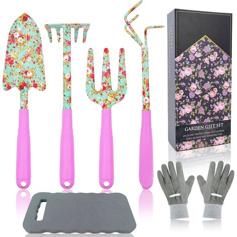 Ensemble d'outils de jardin fleuris 6 pièces, kit de jardinage avec un joli imprimé, outils de jardinage cadeaux pour femmes avec une truelle à transplanter (1/3)