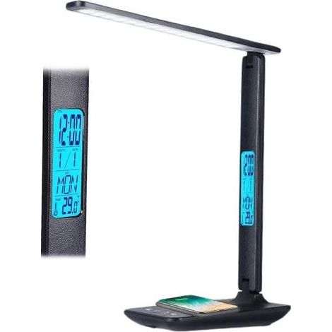 Lampe de bureau LED multifonctionnelle avec port de chargement sans fil pour téléphone et écran LCD intelligent. (1/5)