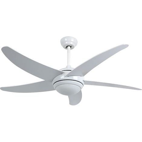 Malibu blanc 3 LED - Ventilateur de plafond avec télécommande et lumière LED - 5 Pales réversibles - 132 cm - Couleur blanche + hêtre (1/5)