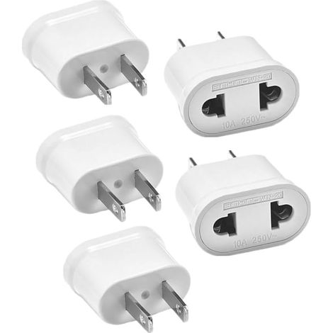 5 PCS Adaptateur FR vers US Convertisseur Prise EU vers US Prise pour Connecter Appareils Français France Europe USA pour Japon Canada Thaïlande Taïwan/Blanc (1/5)
