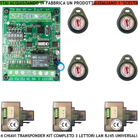 Chiave Trasponder di Prossimità 4 Chiavi TAG Tre Lettori su Modulo LAN Universale 501/503 RJ45 Alimentazione 12/24 Vac Relè Scambio 2 A a 24 V Funzione Impulsiva o Stabile Segnale di Stato 4 Led GRVB (1/4)