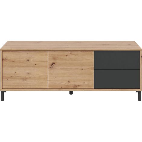 Anrichte Arecibo, Modernes Sideboard mit 2 Türen, Buffet im Wohnzimmer, Fernsehschrank, Sideboard mit Füßen für Wohnzimmer, cm 130x41h47, Asteiche und Anthrazit (1/5)