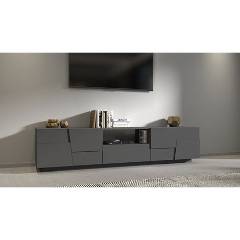 Mobile Tv 4 Anta 1 Cassetto e Ripiano a Giorno 220x44x46 cm Pongo 4A 1C Grigio Antracite Opaco (1/5)