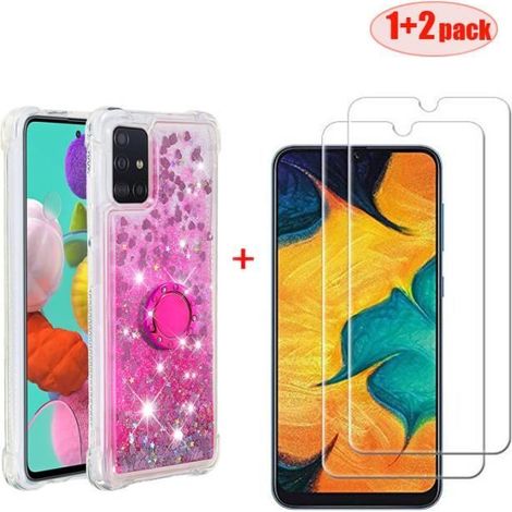 [2 Pack] Film de protection en verre trempé + Coque Samsung Galaxy A71 6.7" , Gel Silicone TPU Luxe Bling liquide paillette style - (1/4)