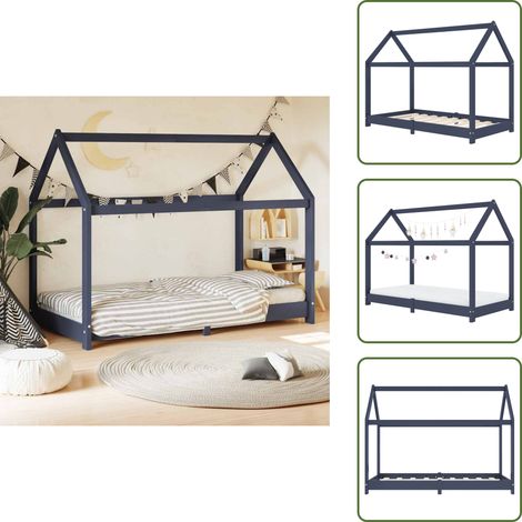 The Living Store Cadre de lit d'enfant Gris Bois de pin massif 70x140 cm - Lit Bébé - Lit Enfant - Cadre De Lit - Mobilier Pour Bébé - Décoration Chambre Enfant (1/5)