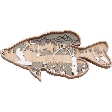 Poisson en bois ajouré en buis, sculpture décorative à rayures pour maison, bureau ou cantine (1/5)