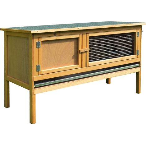 Conigliera in legno rialzata con tetto apribile e vassoio estraibile 115x44,3x65 cm (1/5)