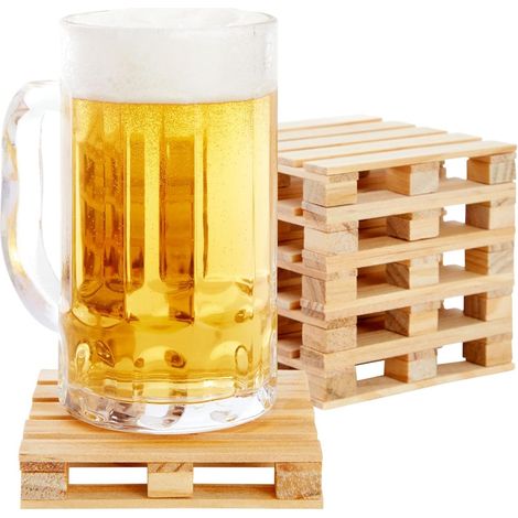 Posavasos de madera en forma de bandeja - Paquete de 6, 3,9 x 3,9 pulgadas, color marrón - Posavasos cuadrados de madera para bebidas frías y calientes - Novedoso diseño de mini bandeja para el hogar 