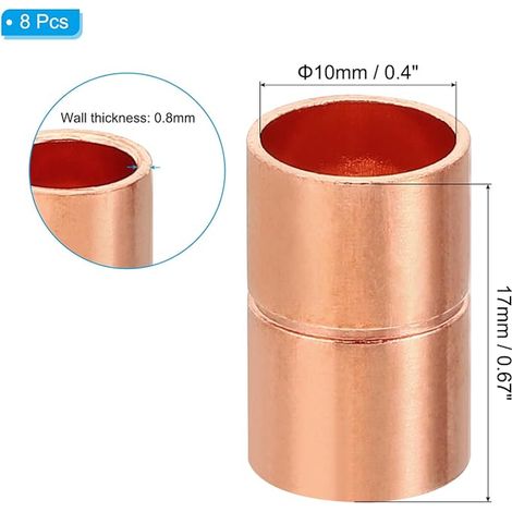 PATIKIL 10mm Pipe Coupling Fittings, Straight Pipe Fitting for Plumbing Connections HVAC Air Conditioning Heating Networks, Thickness 0.8mm (1/3)