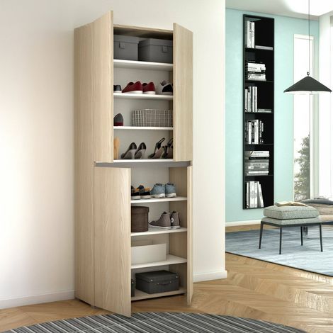 Dmora - Armario multiusos grande Bacopa, Zapatero con estantes regulables, Zapatero con 4 puertas, 100% Made in Italy, 80x37h195 cm, Olmo, con embalaje reforzado (1/4)