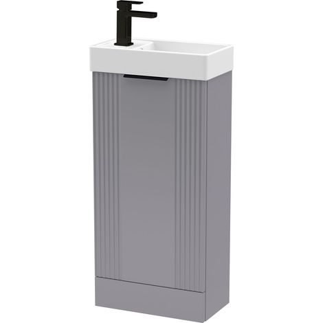 Grey 400mm Floor Standing Cloakroom Vanity Basin Unit with Black Handle Compact Bathroom Storage (1/4)