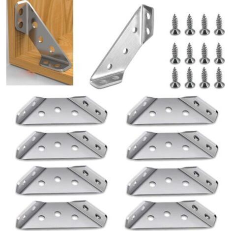 Pack of 10 Stainless Steel Angle Brackets Corner Brace Metal Bracket Angle Bracket Metal Connector Angle Support with Screws, Angle Bracket for Shelf, Cabinet, Table, Chair, Desk (1/5)
