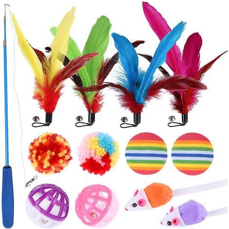 Ensemble complet de 13 pièces : baguette de jeu pour chat, recharges pour jouets anti-ennui (1/4)