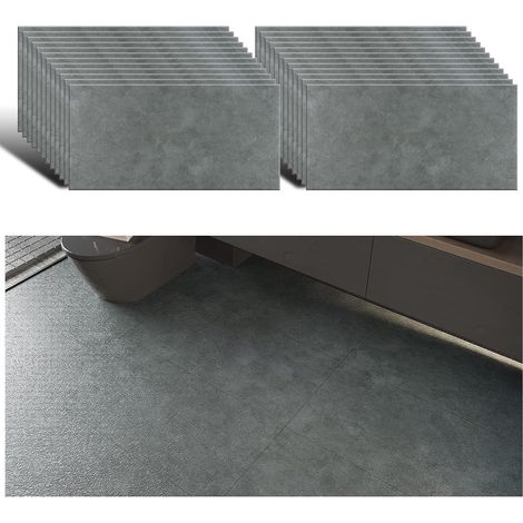 Autocollant de Sol Auto-adhésif Dalle PVC Adhesive Sol Gris Carrelage Adhesif Mural Dalle de Bain Imperméable Papier Peint Imitation Ciment Industriel Chambre 1.5mm 24 Pièces 60cm x 30cm (1/5)