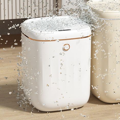 Poubelle intelligente de luxe pour toilettes, salon et cuisine avec couvercle à ouverture automatique, modèle rechargeable en or blanc (1/5)