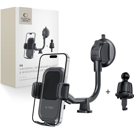 Soporte universal Tech-protect V8 de brazo largo para salpicadero y parabrisas, color negro. (1/5)