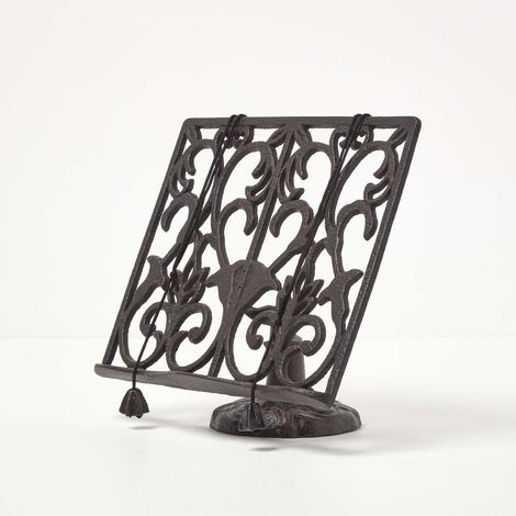 HOMESCAPES Brown Cast Iron Cookbook Stand Recipe Book Holder