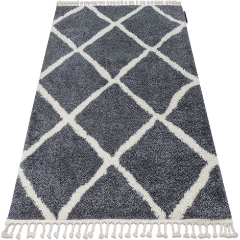Teppich BERBER CROSS B5950 grau / weiß Franse berber marokkanisch shaggy zottig grey 120x170 cm