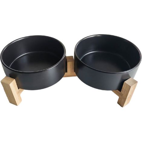 Support double pour gamelles 2x400ml en céramique pour chats et chiens, noir (1/5)