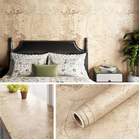 Papier Peint Adhesif Mural Effet Beton Beige Doré Chambre Adulte 40CMx5M Revêtement Plan de Travail Adhésif Cuisine Béton Industriel Rouleau Adhesif pour Meuble Cuisine Beige Beton Armoire (1/5)