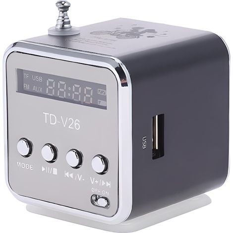 Enceinte Bluetooth portable, lecteur MP3, microSD, radio FM, écran LCD, USB, AUX, microUSB, 3 W, noire (1/5)