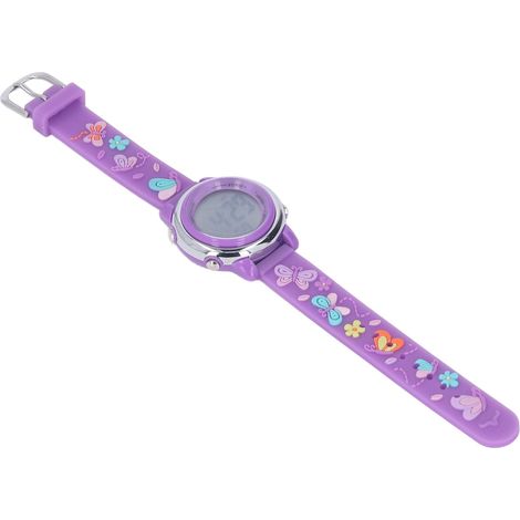 Montre enfant LED étanche avec rétroéclairage, motif dessin animé, alarme et chronomètre, pour les 3 à 10 ans, violet foncé (1/5)