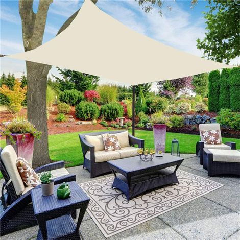 Voile d'ombrage rectangulaire, 2x3m Toile Ombrage Respirant HDPE Protection 95% UV pour Jardin Extérieur Terrass, Crème (1/5)