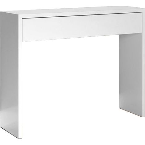 Pegane – Table console blanche avec 1 tiroir – Panneaux de particules mélaminés – Dimensions 100 x 30 x 76 cm – Meuble livré en kit