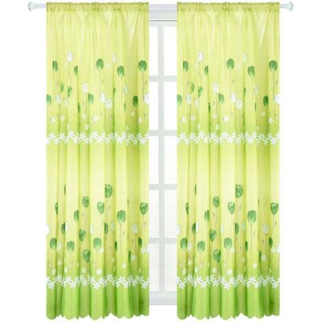 1 Rideau en Tulle Brodé Voile Transparent Vert - Écharpe pour Fenêtre - 100x200cm