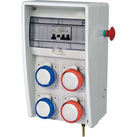 Quadro di distribuzione serie Ulisse 250 ASC con prese 2+2 CEE con morsettiera e pulsante di emergenza + interruttori differenziali potenza 9kW Fanton 74325