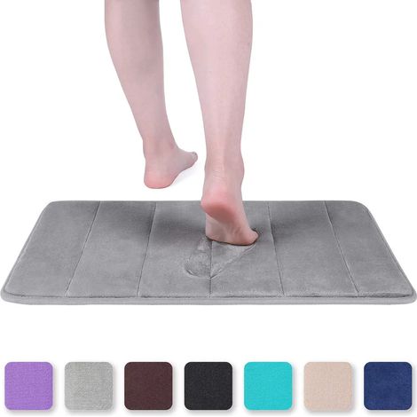 Tapis de bain en mousse à mémoire de forme, antidérapant et absorbant, lavable en machine - Desserte de sol 40 x 60 cm, gris, lot unique (1/5)