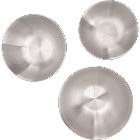 Set aus 3 Salatschüsseln aus Edelstahl 304, lebensmittelecht, stapelbar, mit Skala, geeignet für Restaurants (1/5)